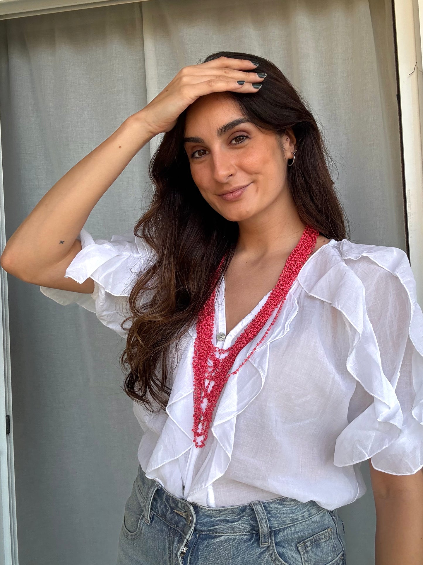 BLUSA VOLANTES MANGA CORTA