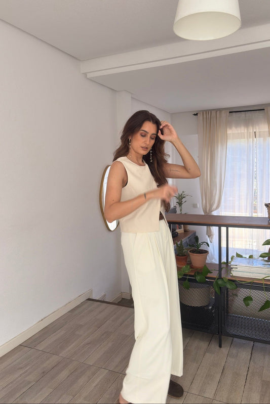 PANTALÓN WIDE LEG TIRO ALTO CRUDO