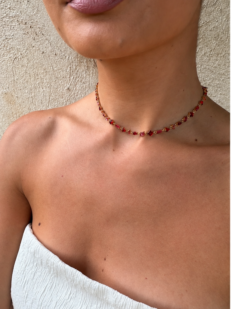 COLLAR CRISTALES ROJO
