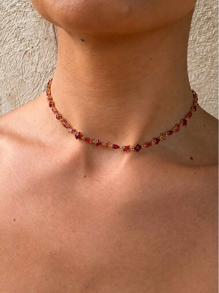 COLLAR CRISTALES ROJO